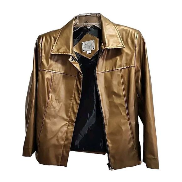 Vintage 90s Y2K Learsi Vegan Leather Gold Jacket Full Zip Medium PRISTINE!!! - Picture 4 of 5